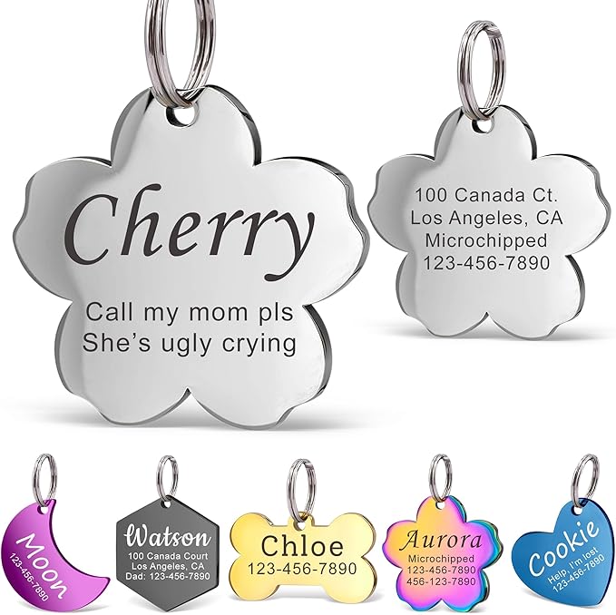 Anavia Personalized Pet ID Tags, Stainless Steel Glossy Laser Engraved Dog Cat Collar Name Tags, Multiple Colors Shapes Sizes (Hexagon, Small)