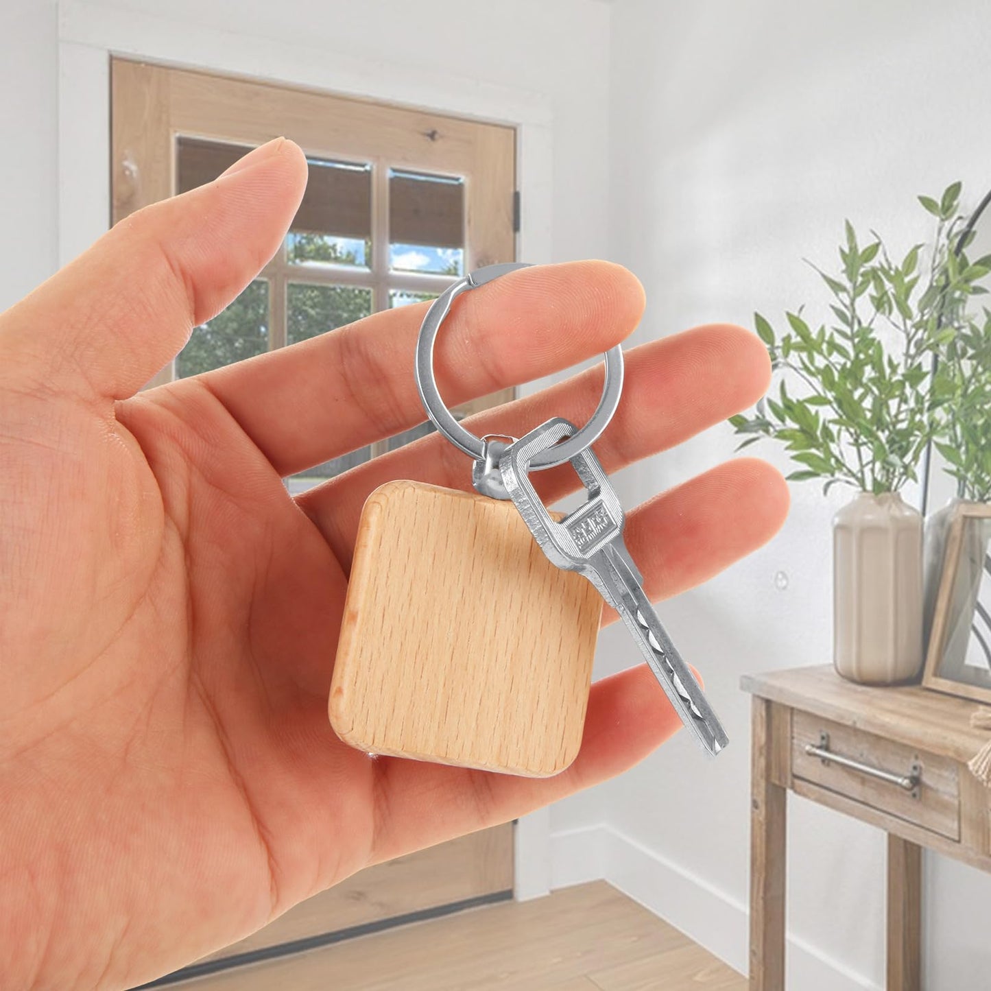 YAYODS 70 Pieces Wood Keychain Blanks, Square Wooden Blanks Bulk with Key Rings, Engraving Wood Keychain Tag for DIY Crafts Gift