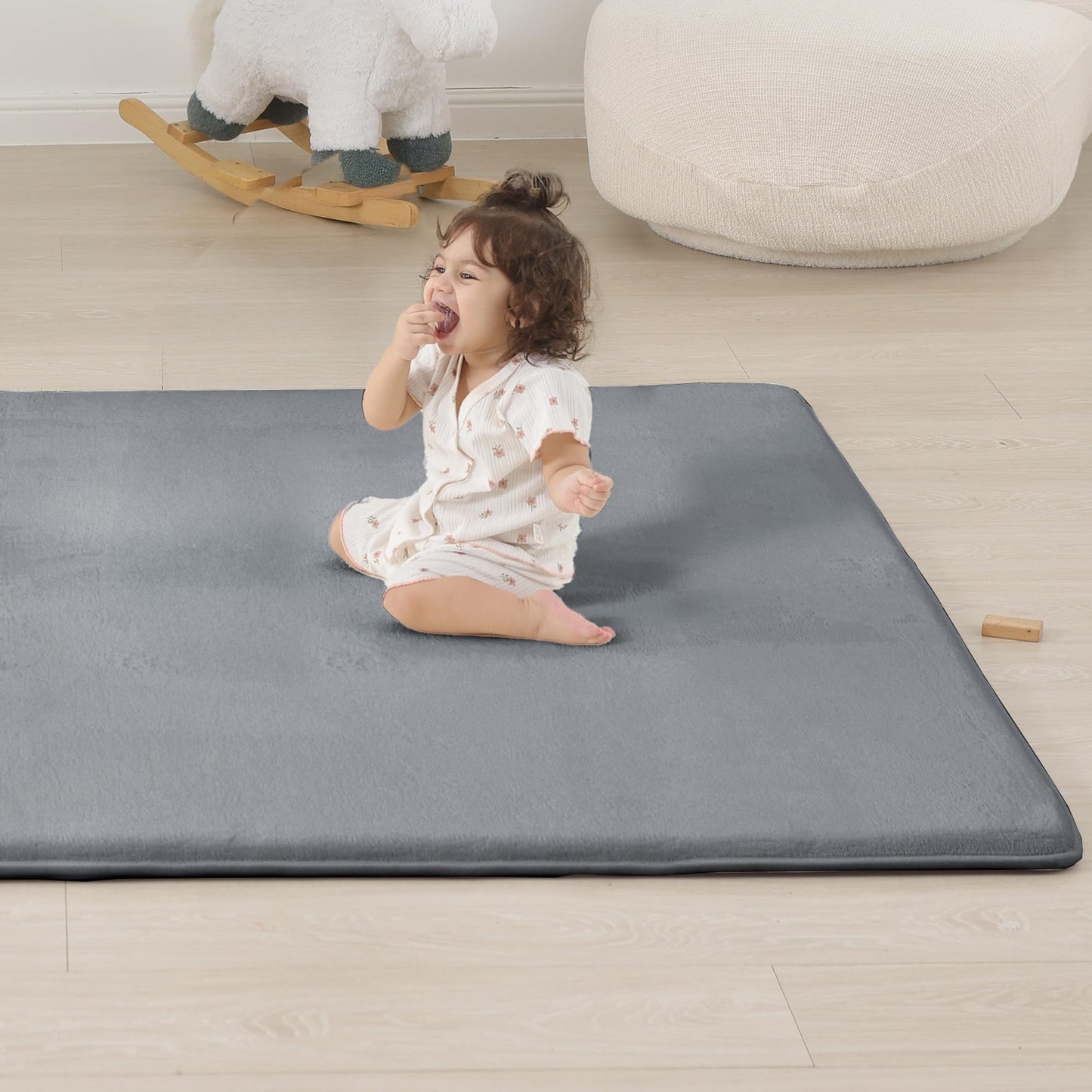 PAPAMAT 1.3" Thick Baby Floor Play Mat 79x118, Basic Padded Foam Mat for Tummy Time Crawling, Non Slip Cushioned for Babies Toddlers Infants Kids (Dark Grey)