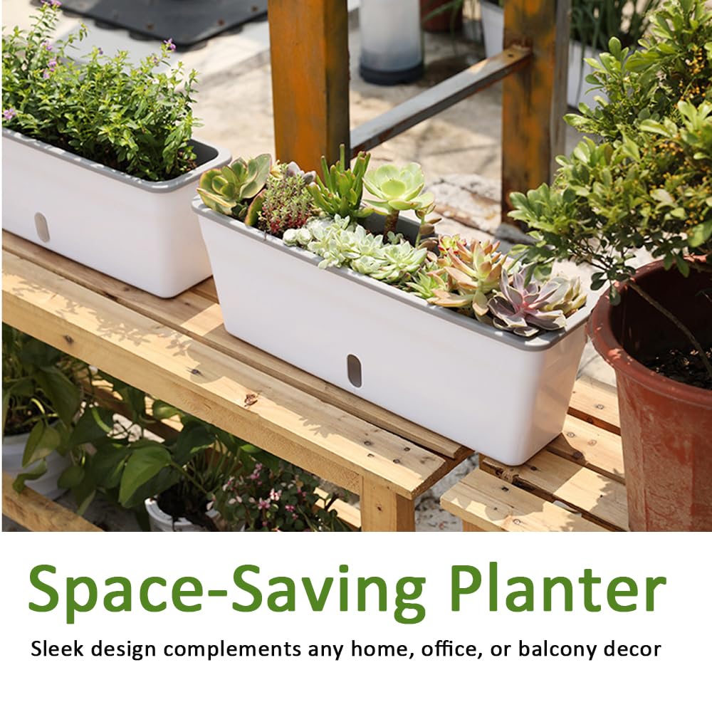 Self Watering Pots for Indoor Plants Rectangular Planter 2 Pack 17.32 inch , Water Level Window Prevent Overwatering for Herbs Vegetable Succulents Strawberry Pot for Garden Windowsill Indoor Outdoor