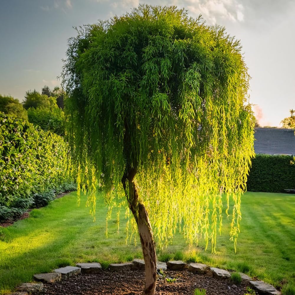 Set of 2 Weeping Willow Bare Root Trees, 1-2 Feet Tall Dormant Live Willow Plants, Fast-Growing Cold-Hardy Shrubs for Outdoor Landscaping