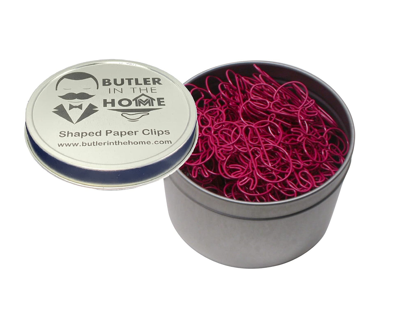 Butterfly Shaped Paper Clips (100 Count) – Pink Decorative Paper Clips for Office, School & Gifts – Round Tin Included – Butler in the Home