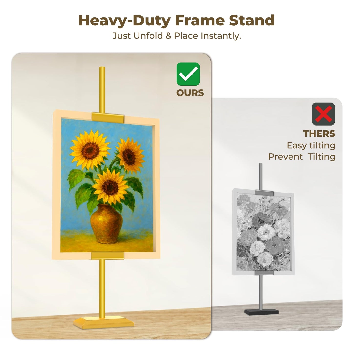 EraYues Adjustable Tabletop Easel Stand for Frames up to 29" H - Heavy-Duty Picture Frame Stand for Display, Canvas & Art, Premium Metal Gold