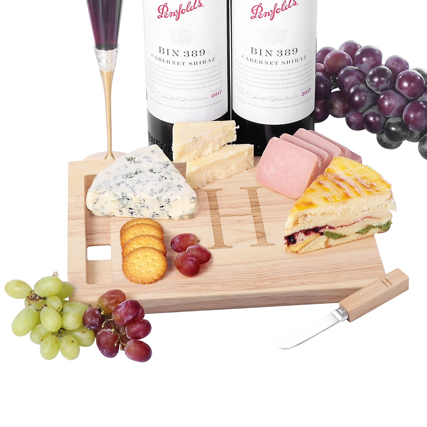 Miicol Wood Charcuterie Board, Monogram Cheese Board 10 Inch, Personalized Initial Cutting Board with Spreader, Unique Housewarming Gift, Ideal for Kitchen, Home, Letter H