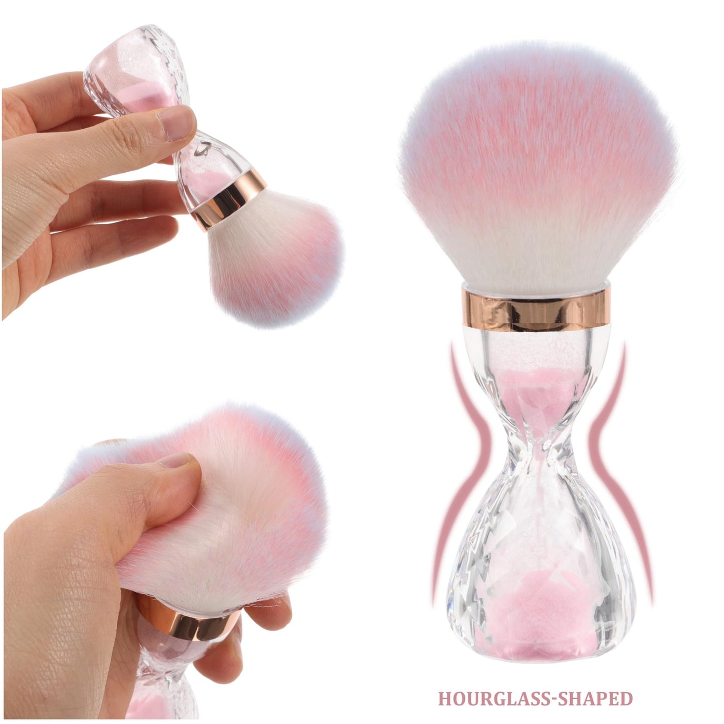 CelCurioso Nail Dust Brush Set, 2 Pack Hourglass Shape with Cases, Soft Dense Hair for Manicure Pedicure (pink)