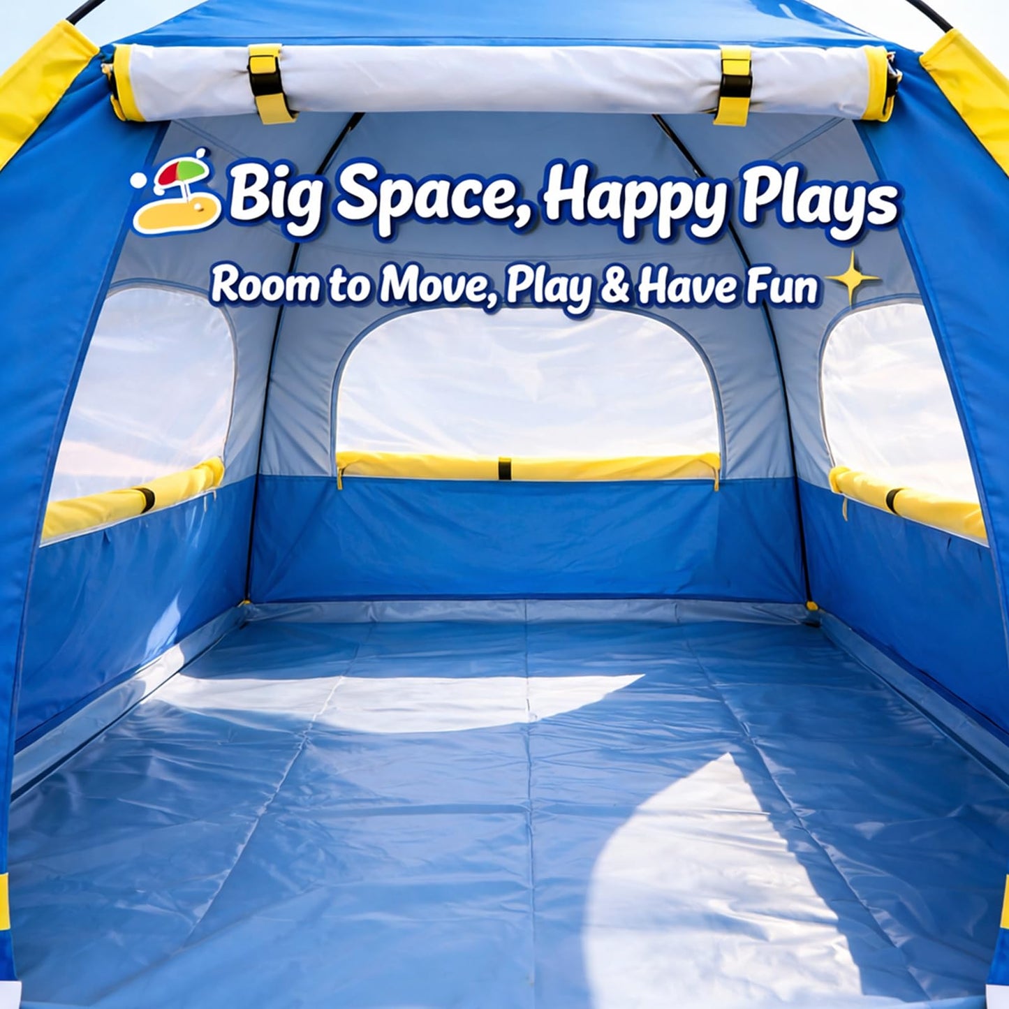 Baby Beach Tent Pop Up Sun Shelter with UPF 50+ UV Protection, Silver-Coated Interior, Breathable Mesh Ventilation, Easy Setup, Wind-Stable Beach Shade for Infants & Toddlers