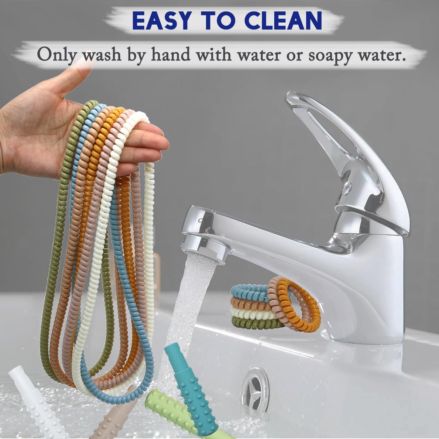 Stretchy Coil Bracelets Chewing Necklace for Kids Sensory, 18 Pack Chewy Necklace Sensory with Autism, ADHD, SPD, Silicone Stretch Sensory Chew Necklaces Bracelets Reduce Biting Stress and Anxiety