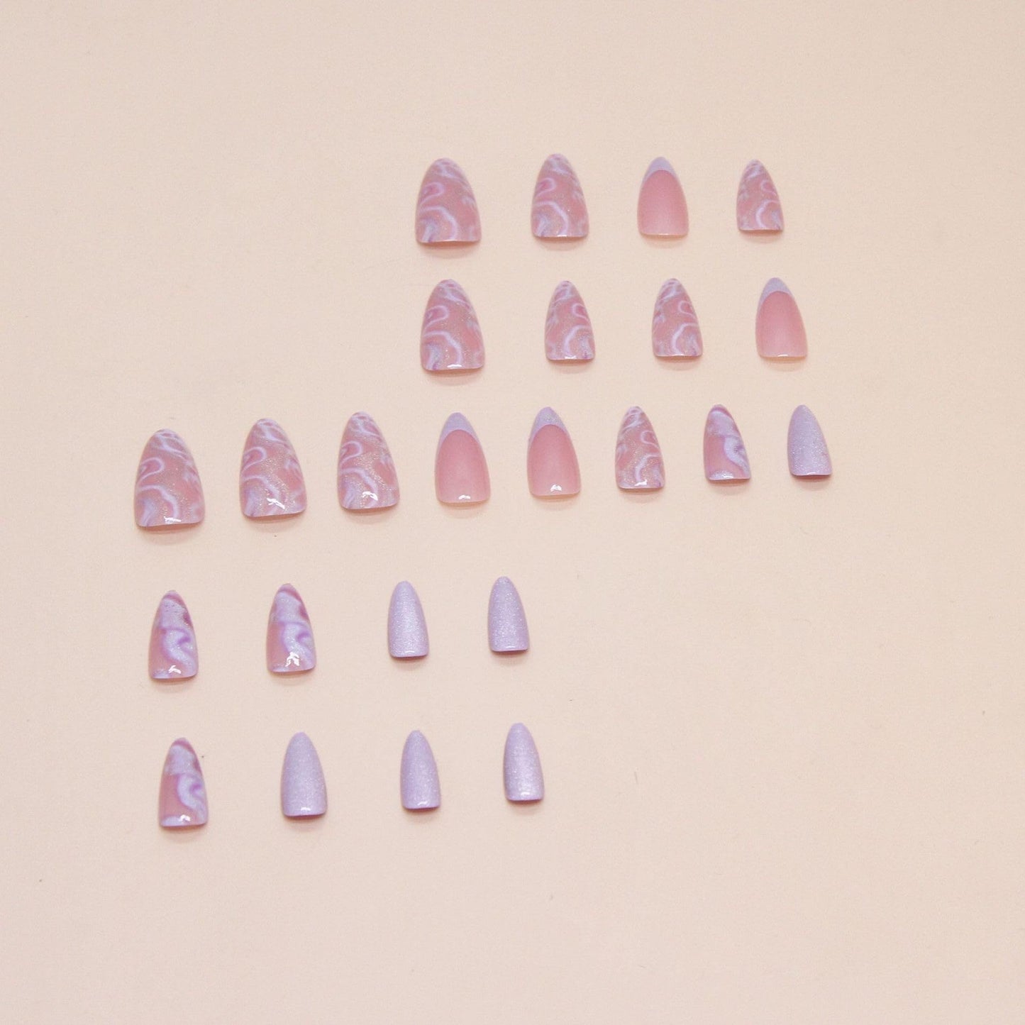Mave Medium Purple Marble Glitter Acrylic False Nails - Shiny Stick On, 24Pcs with French Nails Glossy Finish