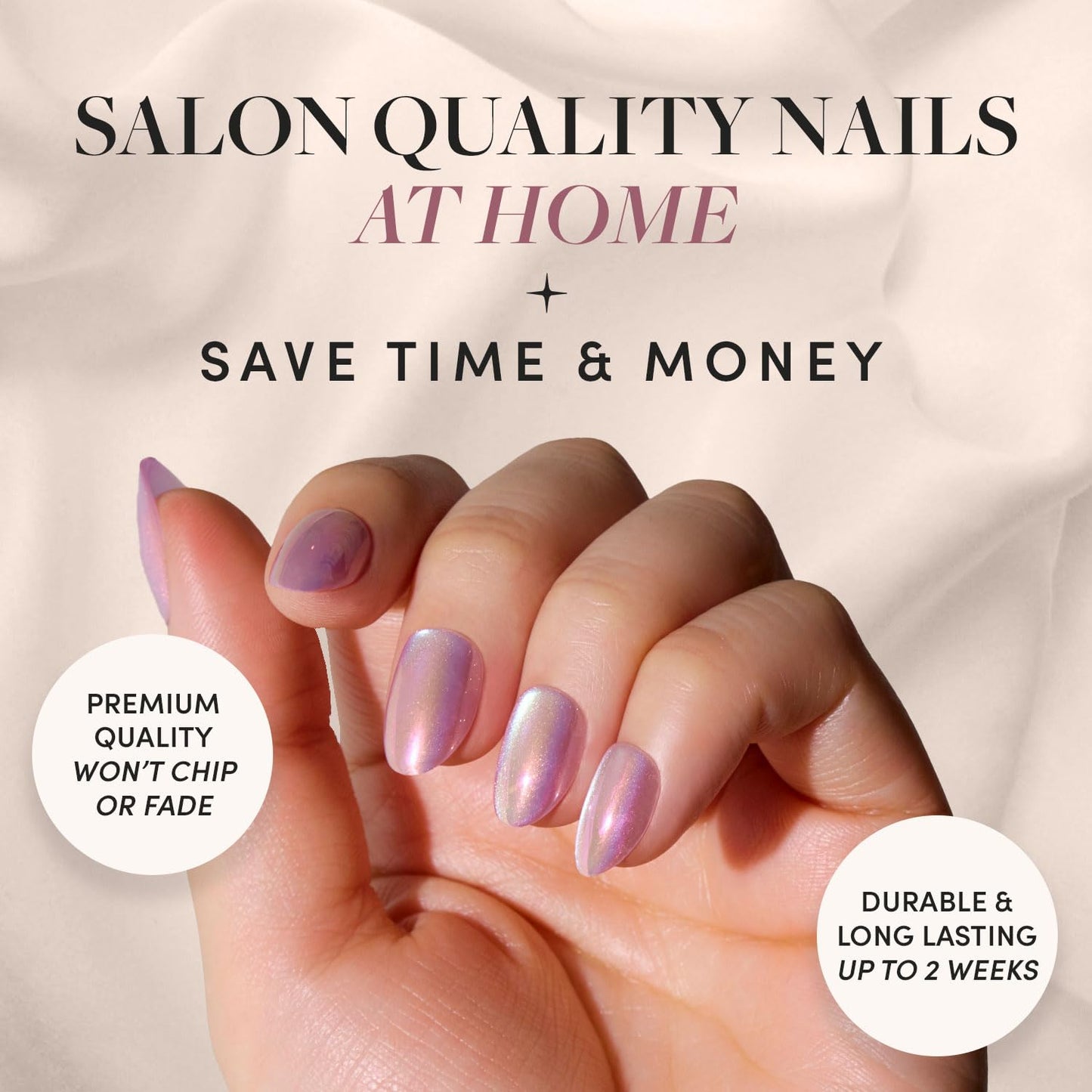 Glamnetic Press-On Nails & Adhesive Nail Tabs - Oyster | Short Oval Pearlescent Fake Nails with a Velvet Finish | 15 Sizes - 30 Nail Kit with Adhesive Tabs