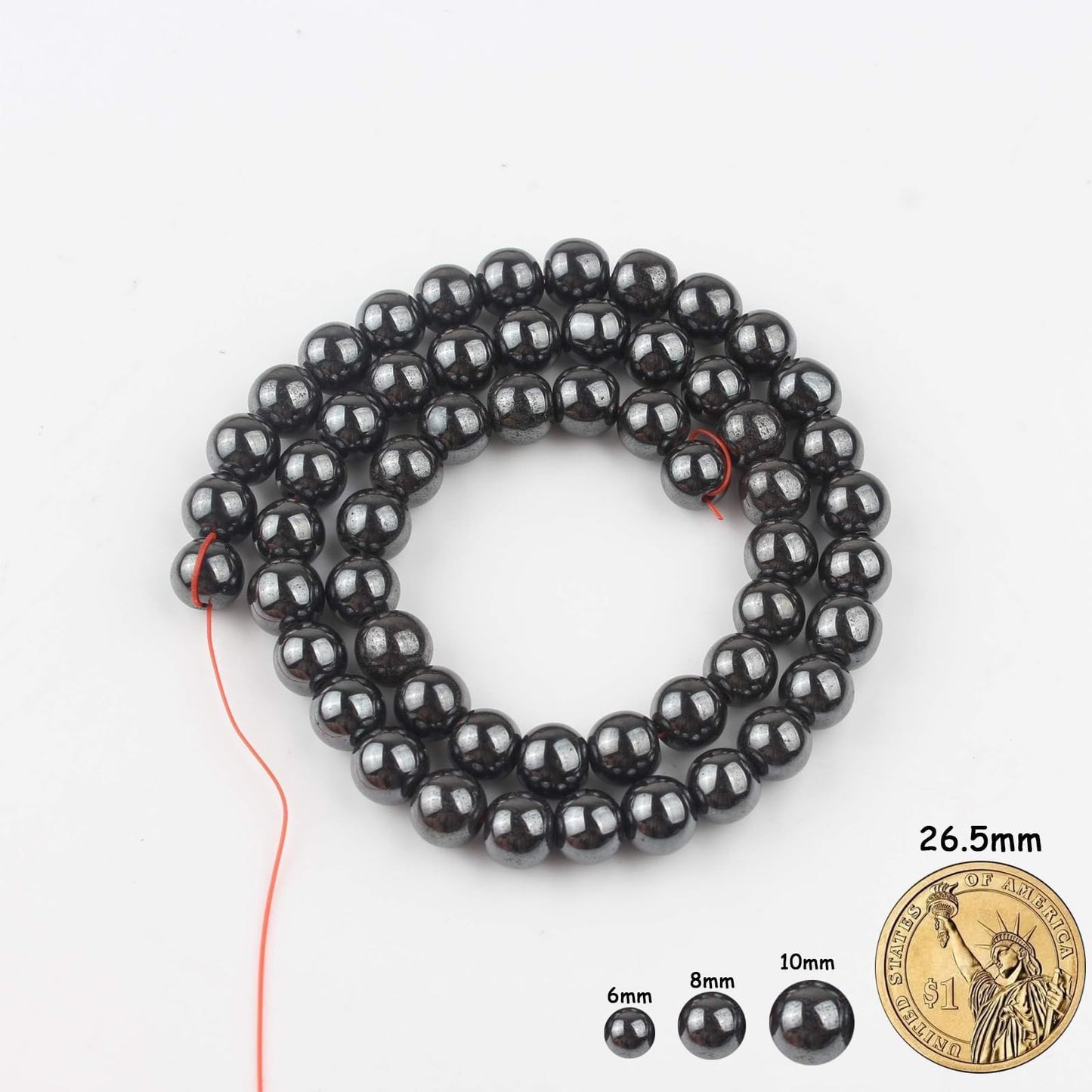 Yochus 45pcs Black Hematite Beads，8mm Healing Power Natural Stone Round Loose Beads for Jewelry Making Earring Necklace DIY Crafts