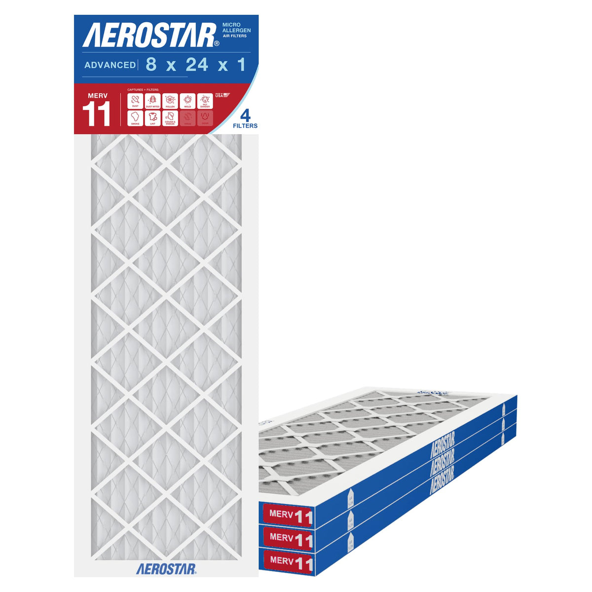 Air Filter 8x24x1 MERV 11 AC Filter (4 Count)
