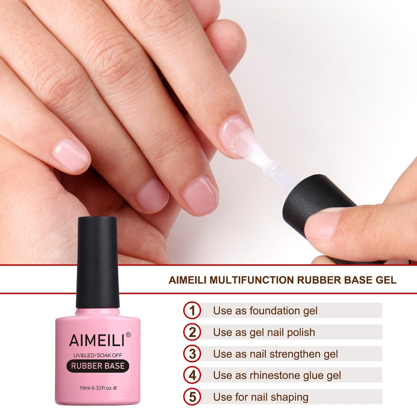 AIMEILI Hema Free Rubber Base Gel For Nails, Soak Off U V LED Clear Sheer Gel Nail Polish, 4 in 1 Nail Strengthen/Enhance/Base Coat/Color Set Of 6pcs X 10ml - Kit 47
