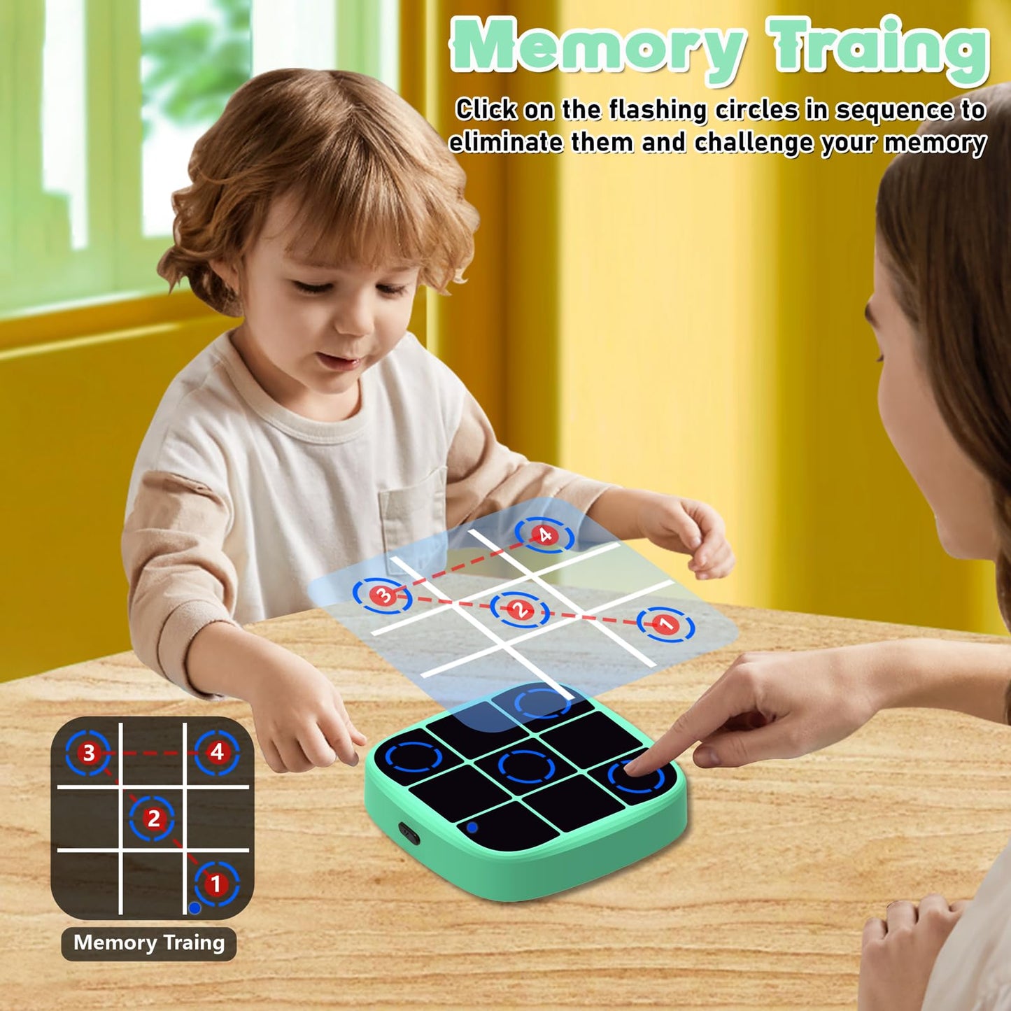 Tic Tac Toe Game, 4-in-1 Electronic Tic Tac Toe Bolt Game with Mute Function, Handheld Puzzle Console Toys for Educational, Portable Travel Games Gifts for Kids and Adults