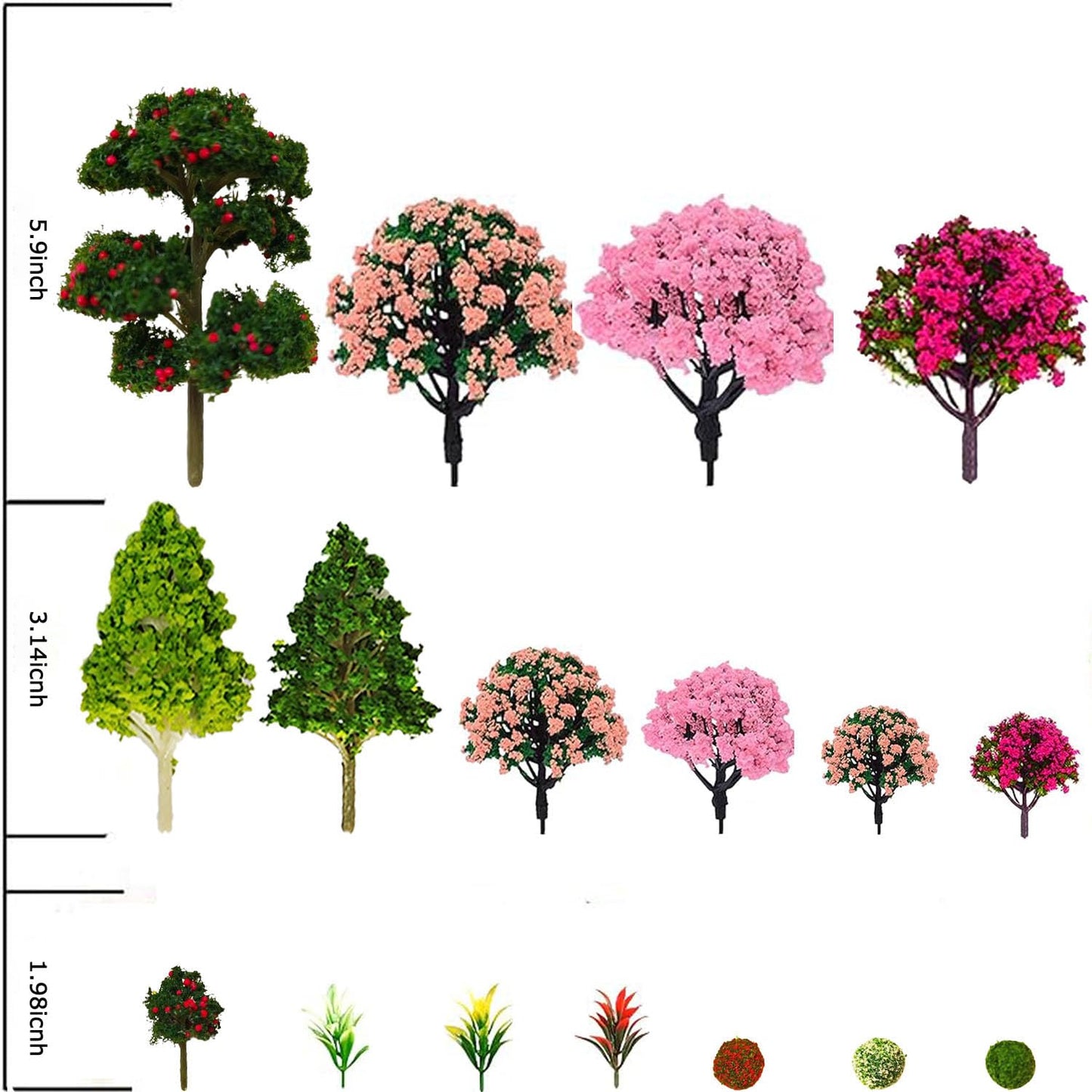 QuarenDen Mixed Model Trees, Model Train Scenery, 37Pcs, Miniature Trees with Moss for Building Model, Natural Green Landscape, Railroad Scenery