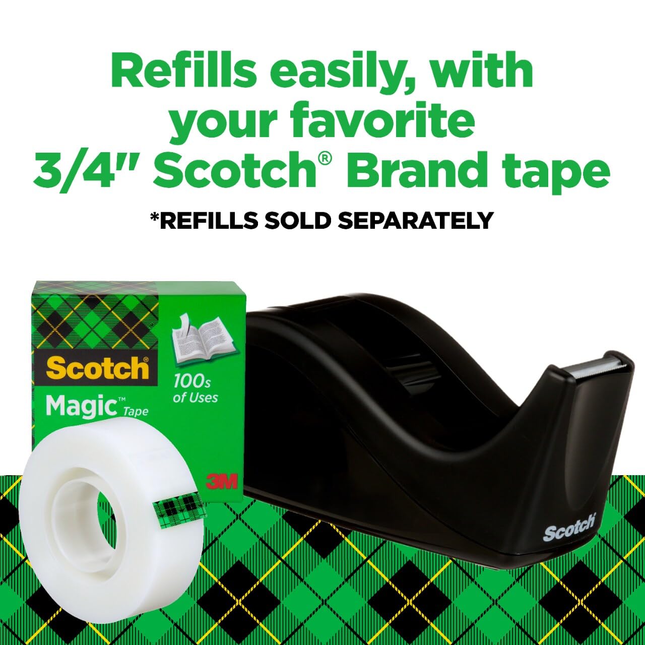 Scotch Desktop Tape Dispenser, Black, 2.7 in. x 2.7 in. x 6.4 in., 3 Tape Dispensers