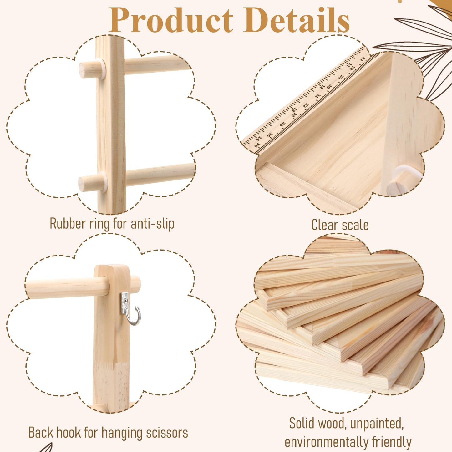 Ribbon Storage Rack Spool Holder Organizer, 4 Tier Wooden Ribbon Organizer, Ribbons Display Holder, for Craft Mesh Wreath Bow Washi Tape, Florist Arts Wrapping Craft Gift
