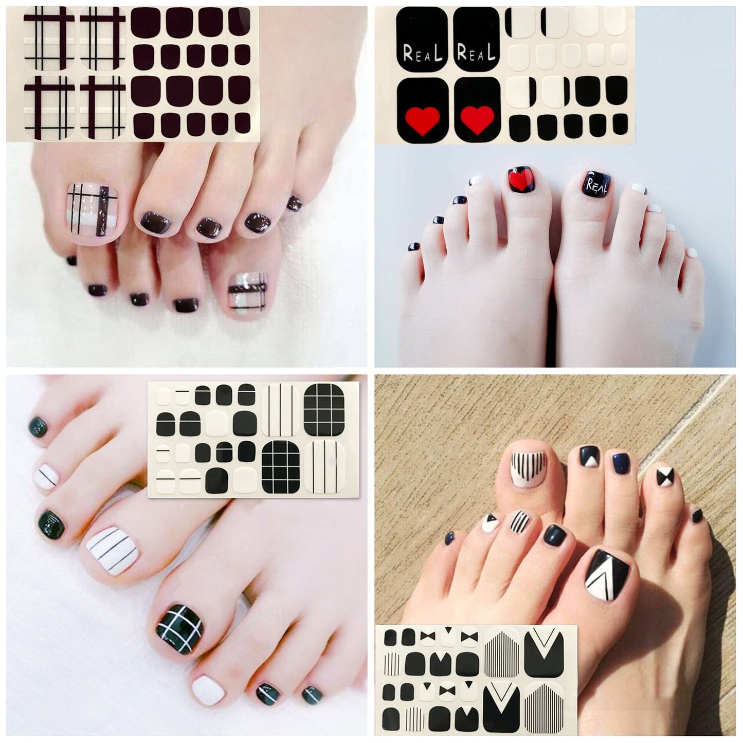 SILPECWEE Toe Polish Strips - Black Full Wraps for Women, Self Adhesive Stickers, Gel Strips for Toenails Decoration With Nail File (20 Sheets)