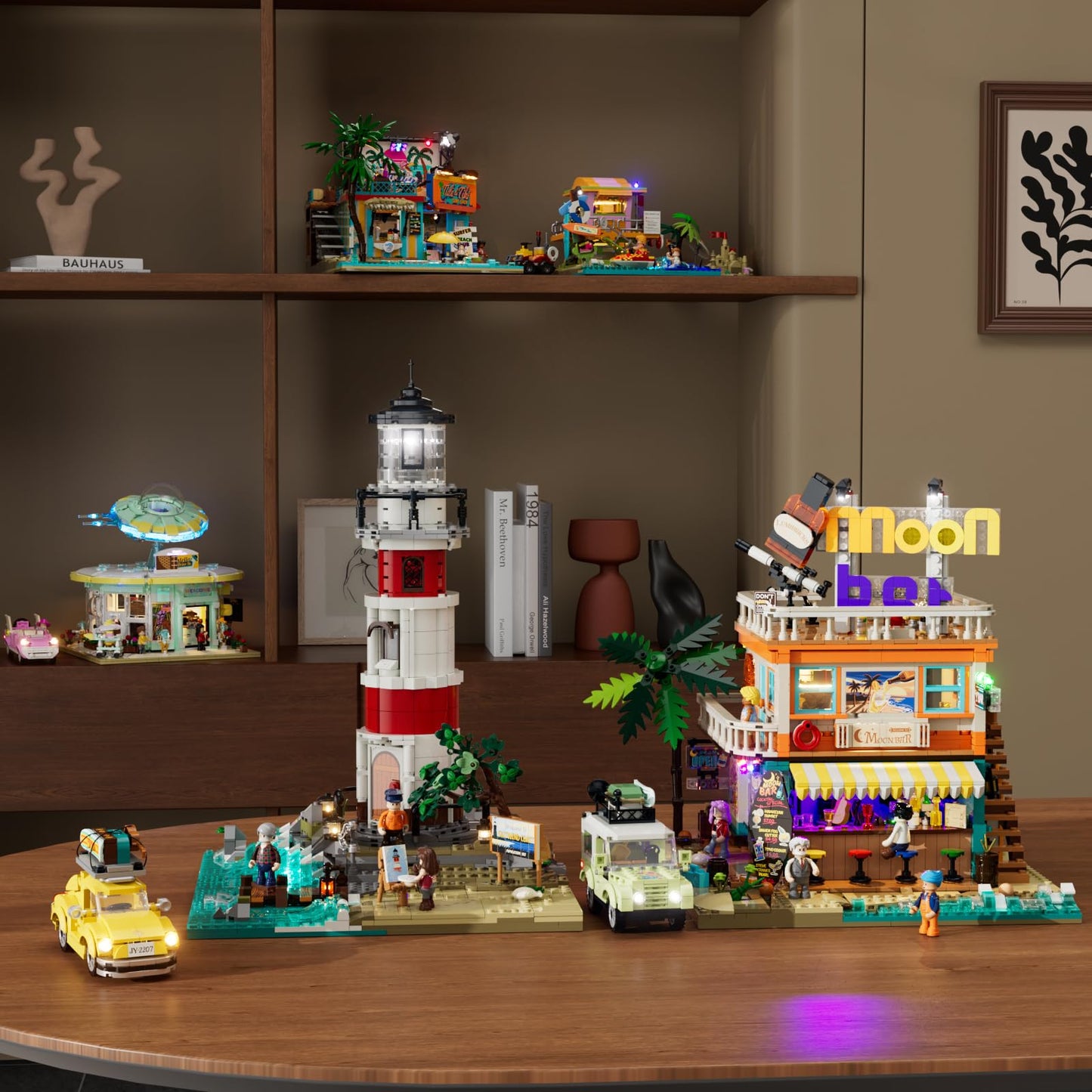 Lumibricks Moon Bar Lighting Building Bricks Set - Road Trip Modular Collection Display Kit with LED and Minifigures 2186 Pcs for Adults & Teens & Marine Enthusiasts