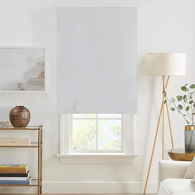 NICETOWN 100% Blackout Door Blinds for Window Covering, No Drill Cordless Roller Shades for Windows, Thermal Insulated French Door Curtain with Tieback, 30 x 72 inch Long, 1 Panel, Greyish White