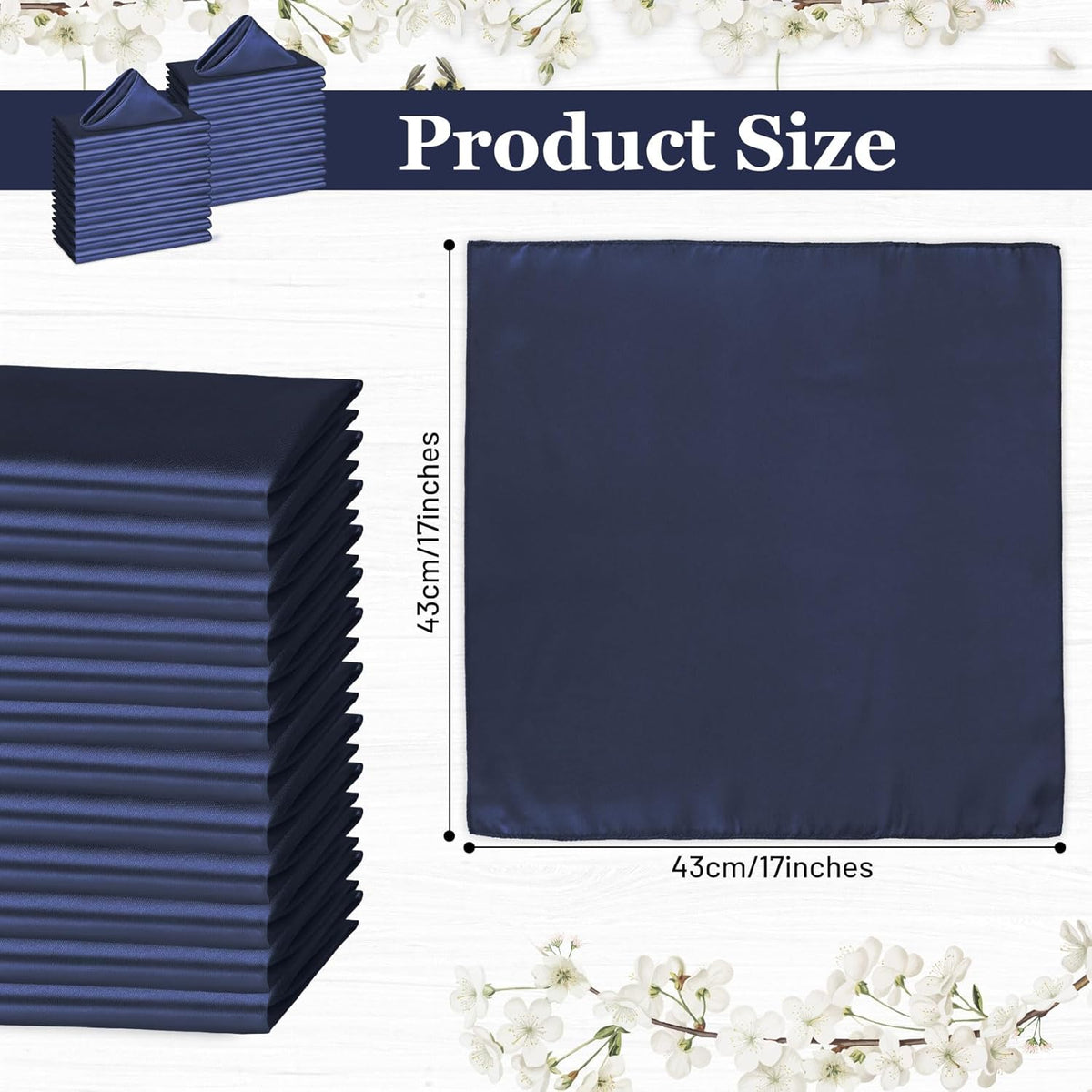 Bailarina 40 Pack Navy Blue Satin Napkins,17x17 Inches Wedding Napkins Square Soft Silky Table Napkins Bulk Decorative Elegant Cloth Napkin for Party Decoration, Banquet,Wedding,Graduation