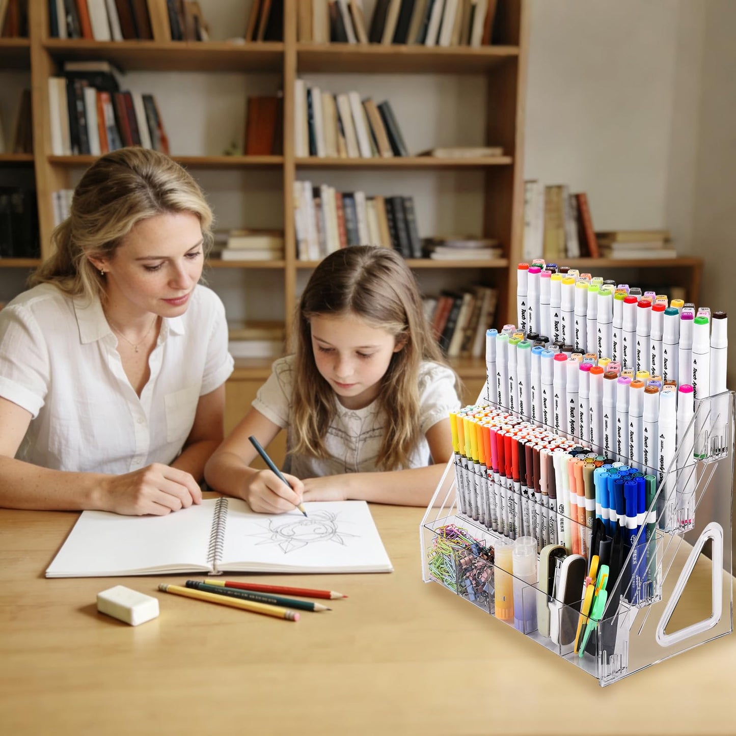 CELSOL Acrylic Marker Organizer – 4 Tier 20 Compartments for Pens, Markers, Art Supplies & Office Essentials – Clear Vertical Desk Storage for Home, Office & School