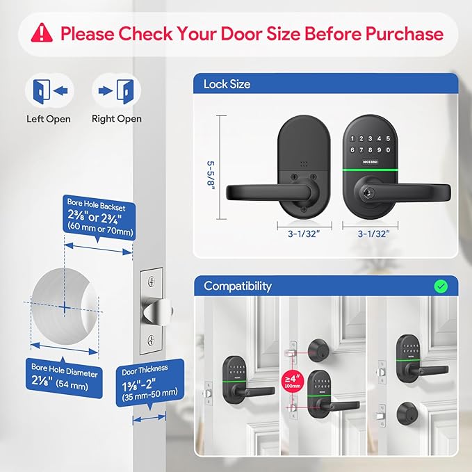 Keypad Door Lock with Handle: Keyless Entry Smart Lock for Front Door, NICE DIGI Electronic Digital Door Lock, Easy Installation
