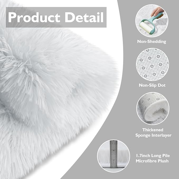 Shag Area Rug for Bedroom 5x8,White Fluffy Area Rugs for Living Room,Soft Fuzzy Rug Non-Shedding Indoor Plush Carpet for Kids Bedroom Nursery Dorm Home Decor