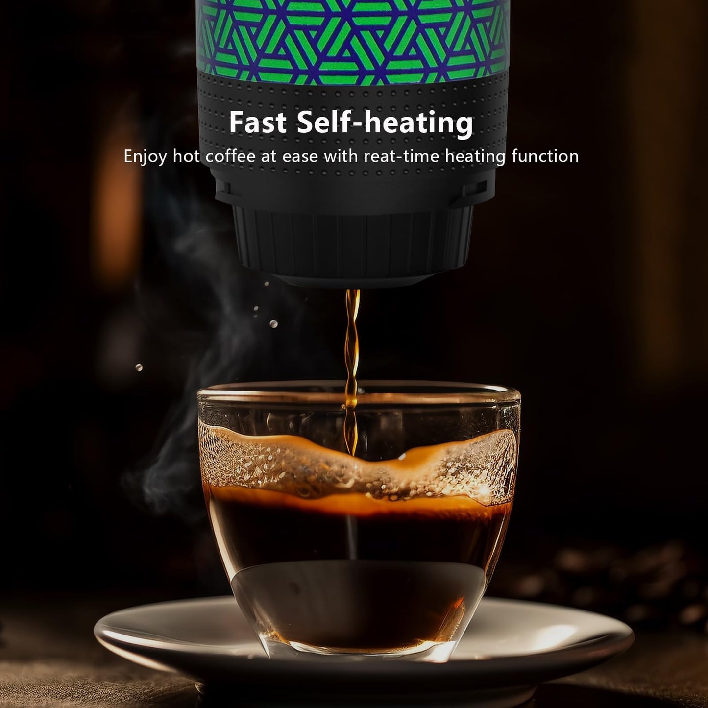 HX HECLX Coffee Maker Gift Set for Camping,Battery Powered Portable Electric Espresso Machine, Rechargeable Coffee Maker Self Heating Ground Coffee Capsule for RV, Hiking (Green mix Black)