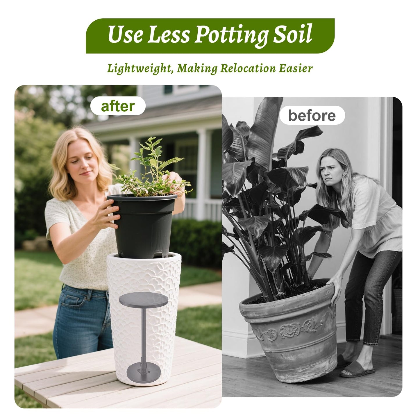 Decivems Adjustable Large Plant Riser for Indoor/Outdoor Pots 12.8-21" Universal Plant Stand with 6/8/10" Base, Fits 8/10/12 Inch Round/Square Planters