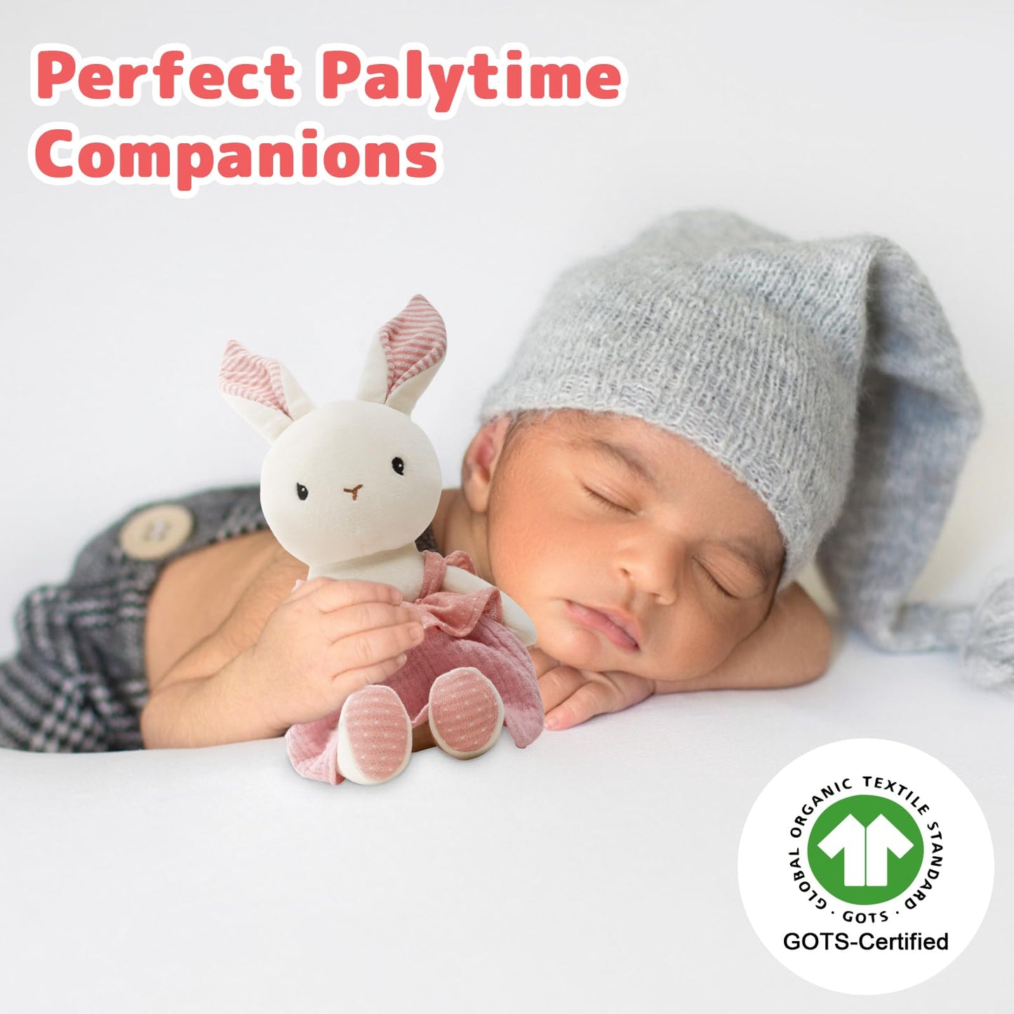 CUDDLE CORNER Bunny Stuffed Animal Organic Cotton Baby Plush Toys, Easter Stuffed Animal 7" Easter Plush Bunny Soft Cuddly Toy for Babies and Toddlers
