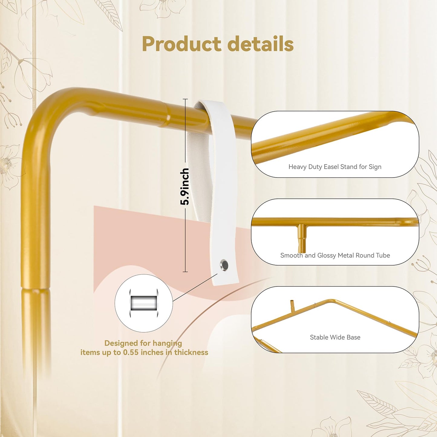 TPFWTD Wedding Sign Holder, Adjustable Welcome Sign Stand w/ Leather Hanging Strap, Satin Ribbon & Carry-on Bag, Heavy Duty Easel Stand for Wedding Seating Chart, Display & Poster (Gold)