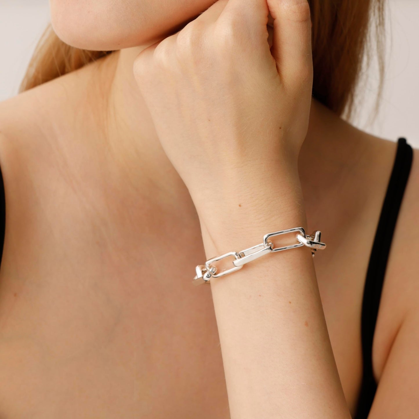 COBI Chunky Bracelets for Women, Paperclip Bracelets, Coffee Bean Chunky Link Bracelet, 18K Gold & Sterling Silver Plated, Stackable Thick Large Punk Jewelry 7.4"+1.2"-Thin Paperclip Silver