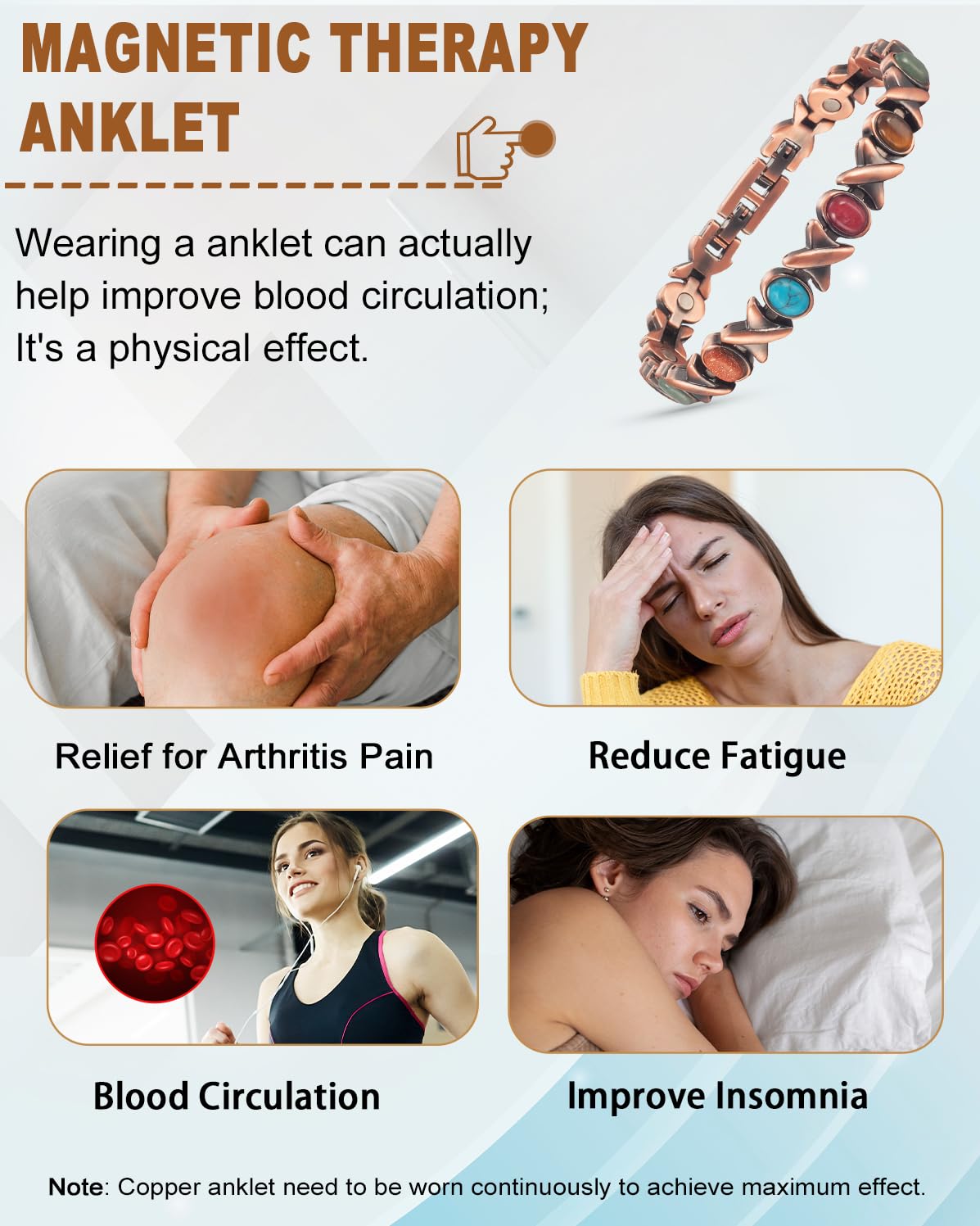 MagVIVACE Copper Anklet for Women for Arthritis and Joint, Magnetic Therapy Ankle Bracelet, Jewelry Gift with 3500 Gauss Effective Magnet