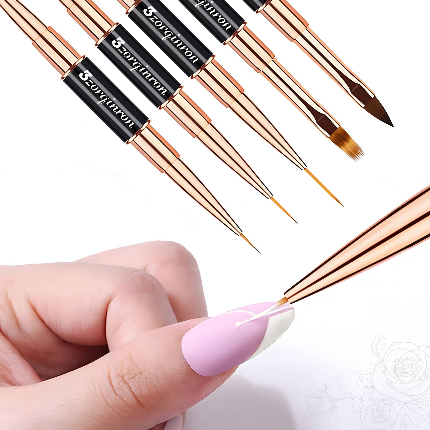 Nail Art Brushes Set, Professional 5Pcs Double-Ended Nail Brush Kit for Details, Long Lines, Ombre & 3D Design-Perfect for DIY Manicures & Salons (Black)