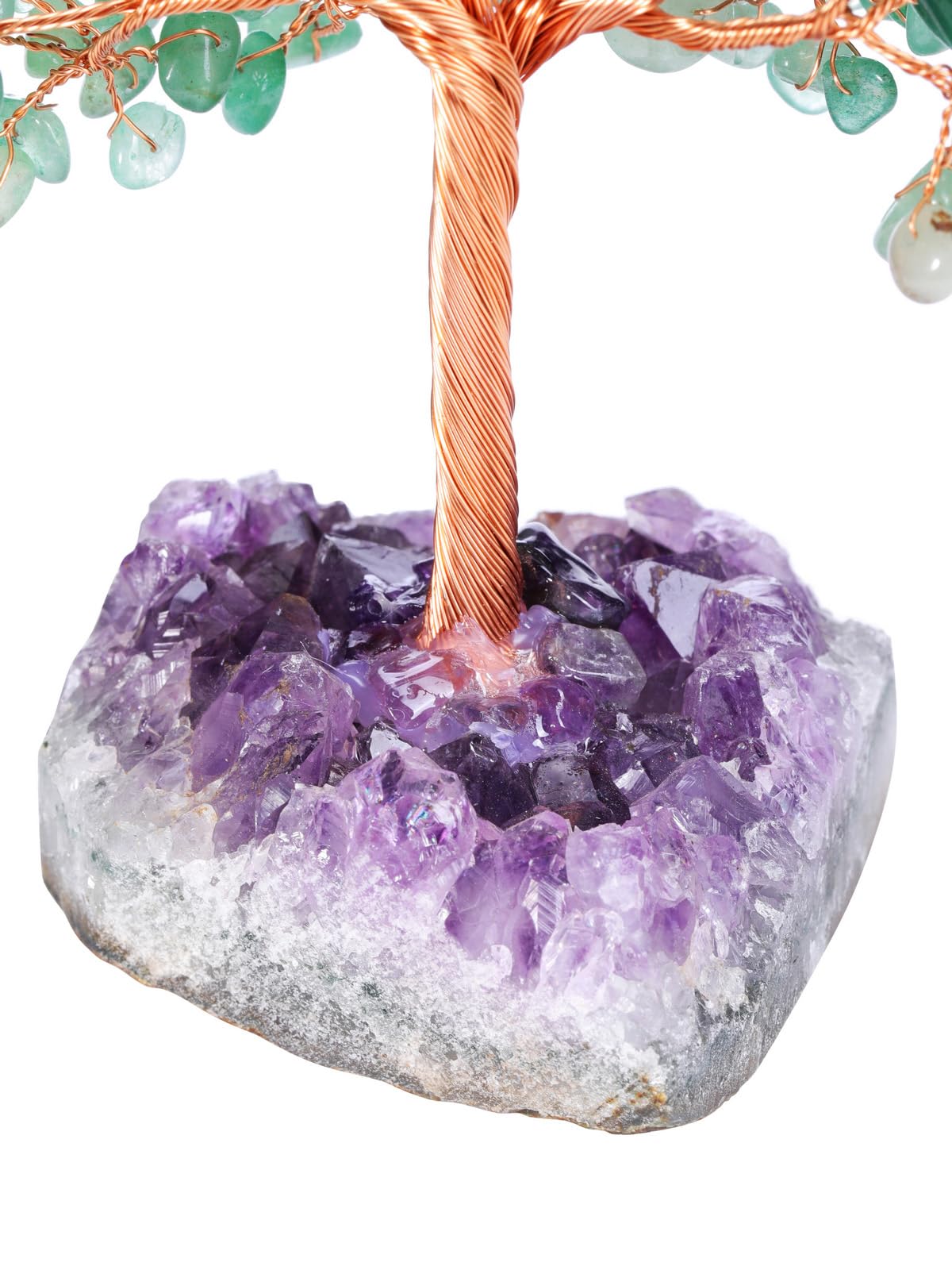 Jovivi Natural Green Aventurine Healing Crystal Money Tree on Amethyst Cluster Geode Druzy Base Feng Shui Crystals for Home Office Desk Decorations, Wealth, Good Luck