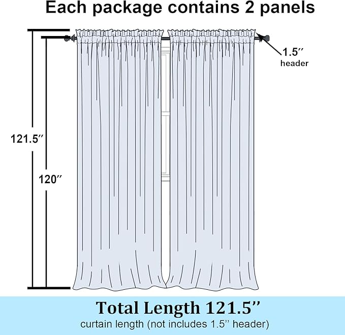 Simplebrand Black Sheer Curtains 120 Inches Long, Extra Long Rod Pocket Solid Color Window Sheer Curtain Panels, Elegant Curtains & Drapes for Living Room, Bedroom 2 Panels (Black, 59" W x 120" L)