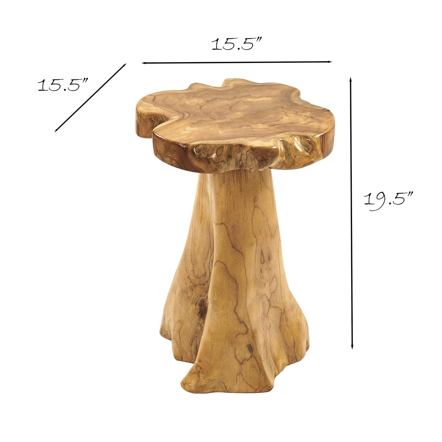 Greenage Solid Teak Wood Plant Stand 15.5" x 15.5" x 19.5" H | Rustic Live Edge End Table for Living Room Bedroom | Tree Stump Style Side Table for Coffee or Courtyard Decor
