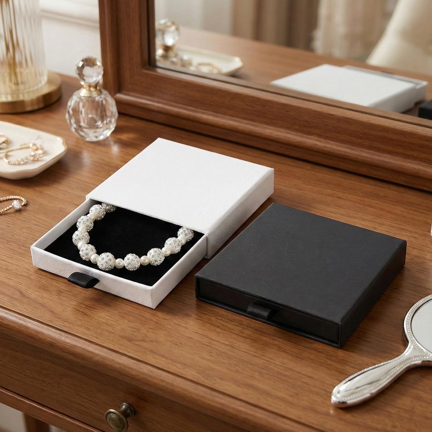 ZEYIYER 2Pcs Small Bracelet Gift Box, Jewellery Box Drawer Type, Cardboard Jewellery Gift Case for Necklace, Chain, Earrings (Black White)