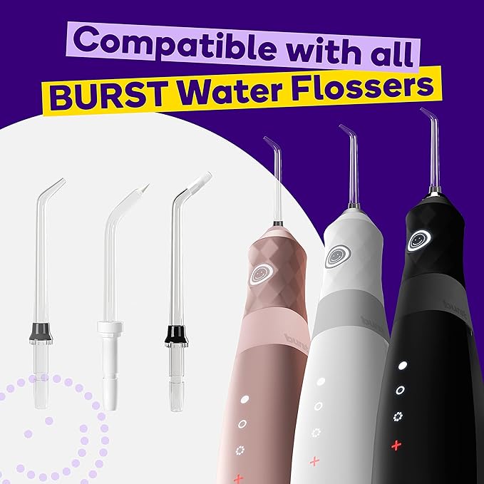 BURST Electric Water Flosser Replacement Tips (Ortho/2 Pack) | for Fresh Breath & Healthy Gums | Plaque Removal Between Teeth, Braces & Dental Work
