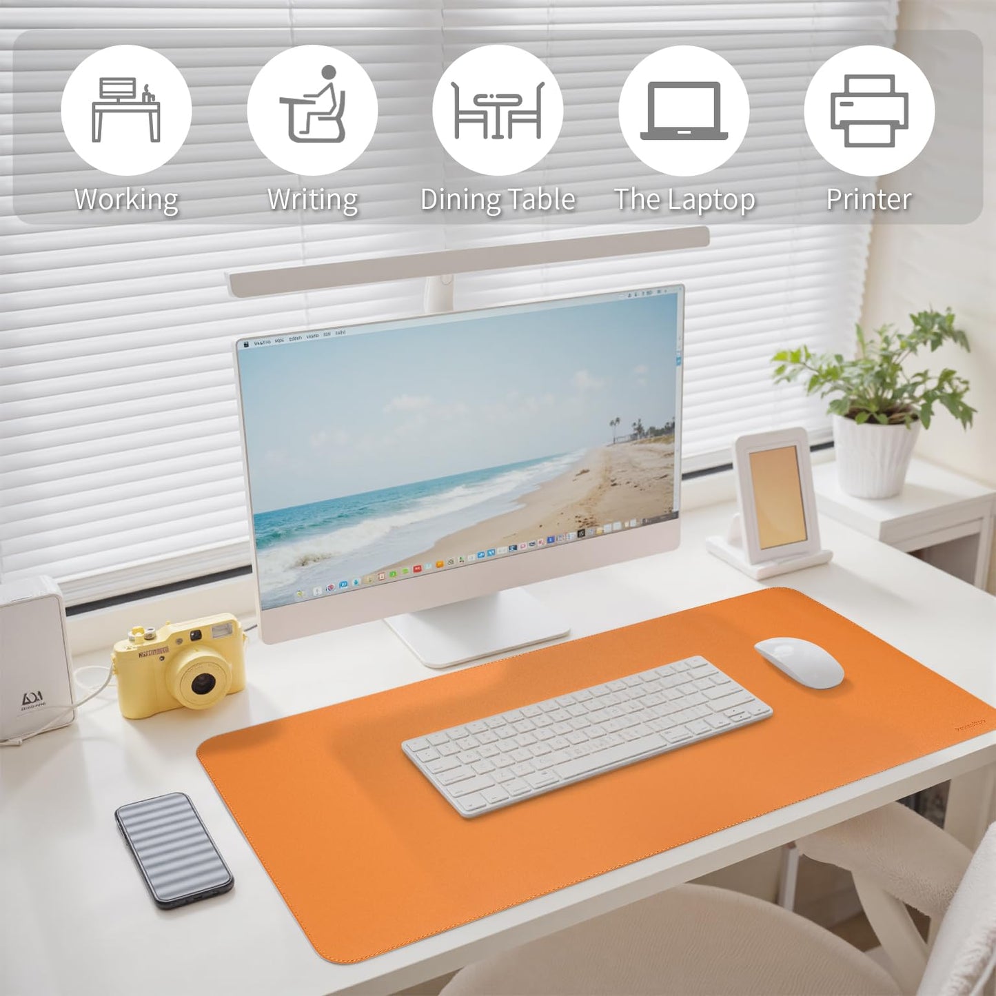 PROMATTOO Oversized Non-Slip Desk Pad Protector with Premium Gift Box – Vegan Leather Waterproof Laptop Mat for Keyboard & Mouse, Grips Desk Firmly – Large Office Pad – Sunset Orange