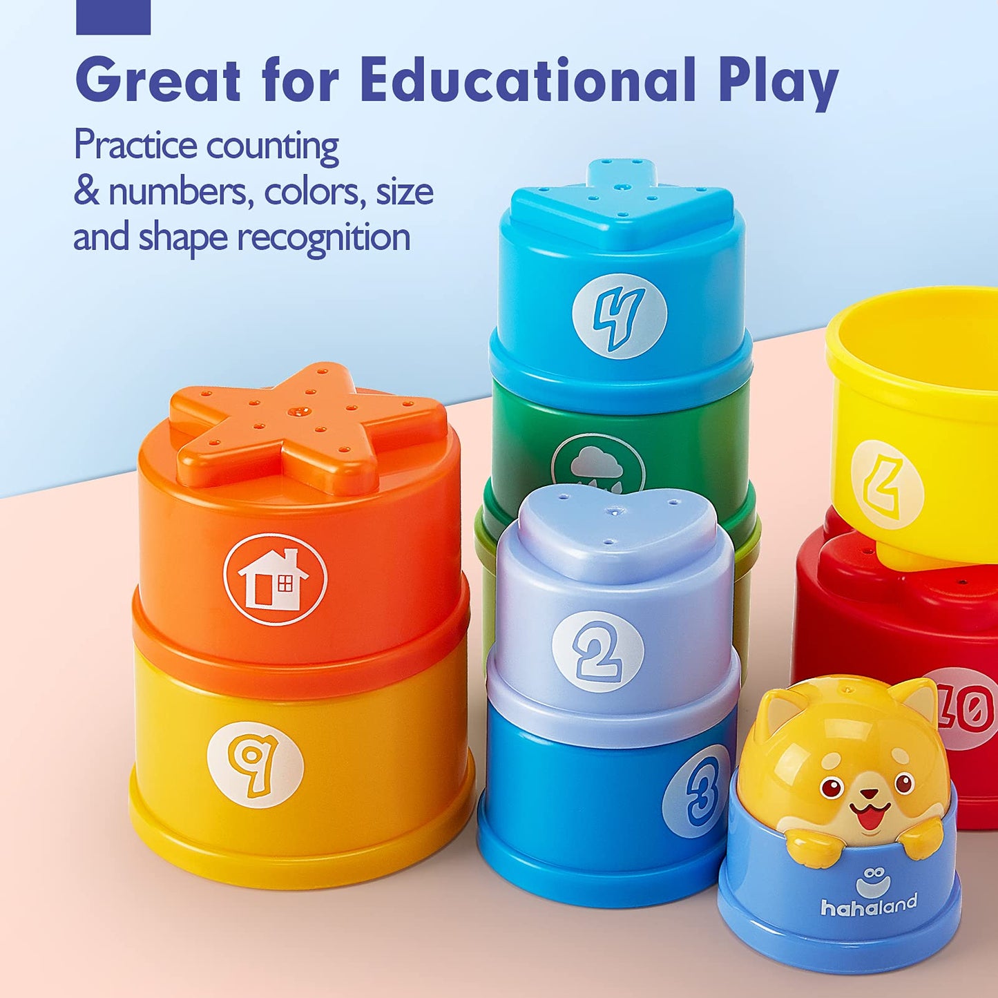 hahaland Stacking Toys for Toddlers 1-3 - Stacking Cups - Toddler Toy Age 1-2 Learning Montessori Toys for 1 Year Old Boy Baby Stacking Cups 12-18 Months