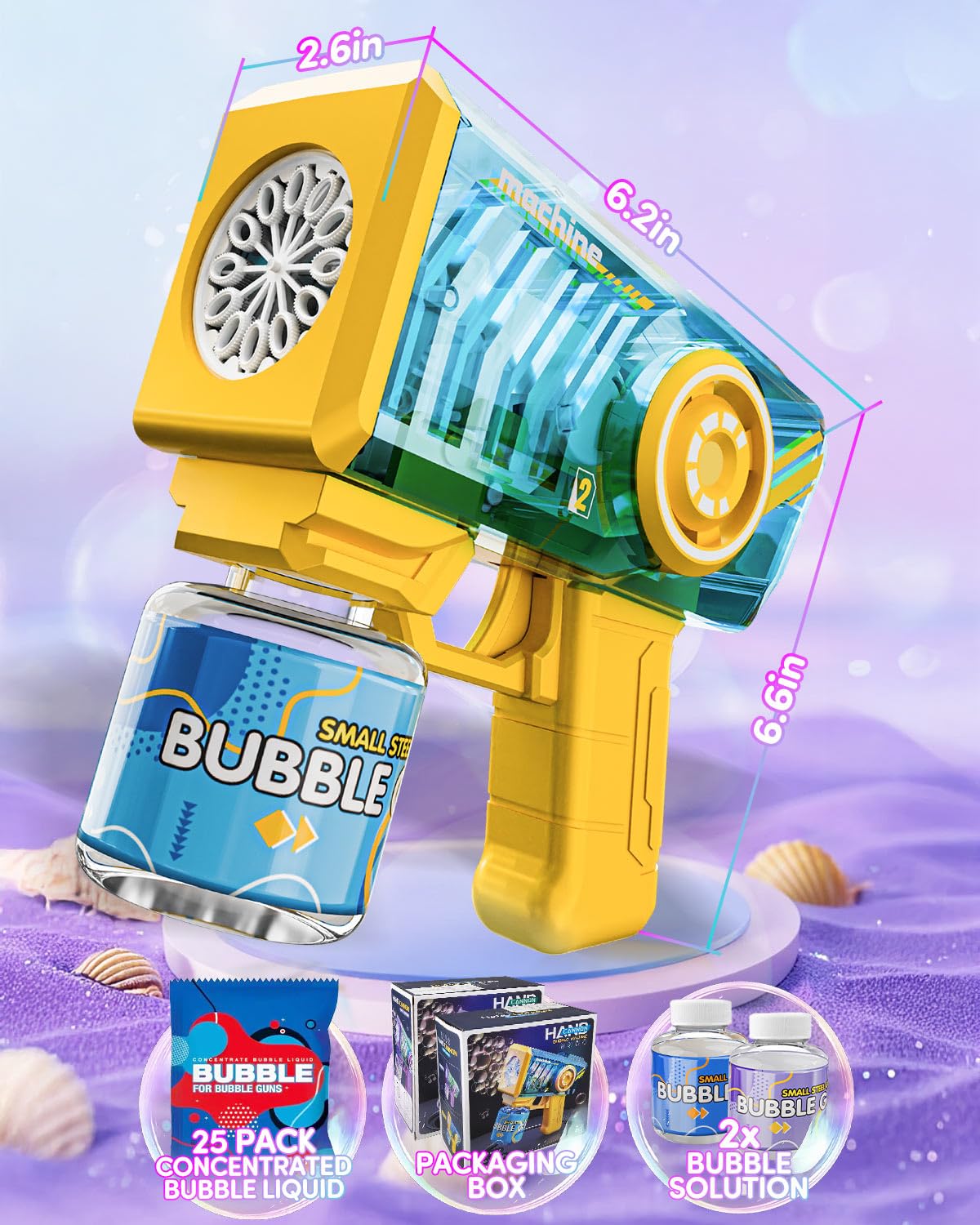 Snowalva Bubble Gun 2 Packs for Kids, Automatic Bubble Machine with 2 Bottles &25 Bags Refill Solution, LED Light Bubble Maker Gifts for Kids Boys&Girls Ages 3+ Thanksgiving Christmas