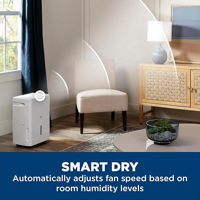 GE Energy Star Portable Dehumidifier 22 Pint, Perfect for Bedroom, Basement & Garage or Rooms up to 1500 Sq Ft, Ideal for High Humidity Areas, Complete with Empty Bucket Alarm & Clean Filter Alert