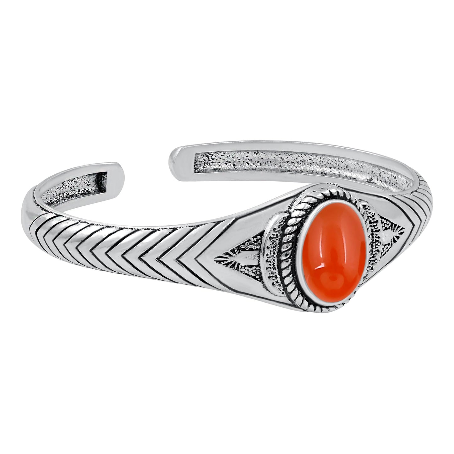 Carnelian Cuff Bangle Bracelet for Men Women – Handmade 925 Silver Plated Adjustable Boho Jewelry – Natural Gemstone July Birthstone Bold Statement Bangle – Fashion Statement Spiritual Jewelry