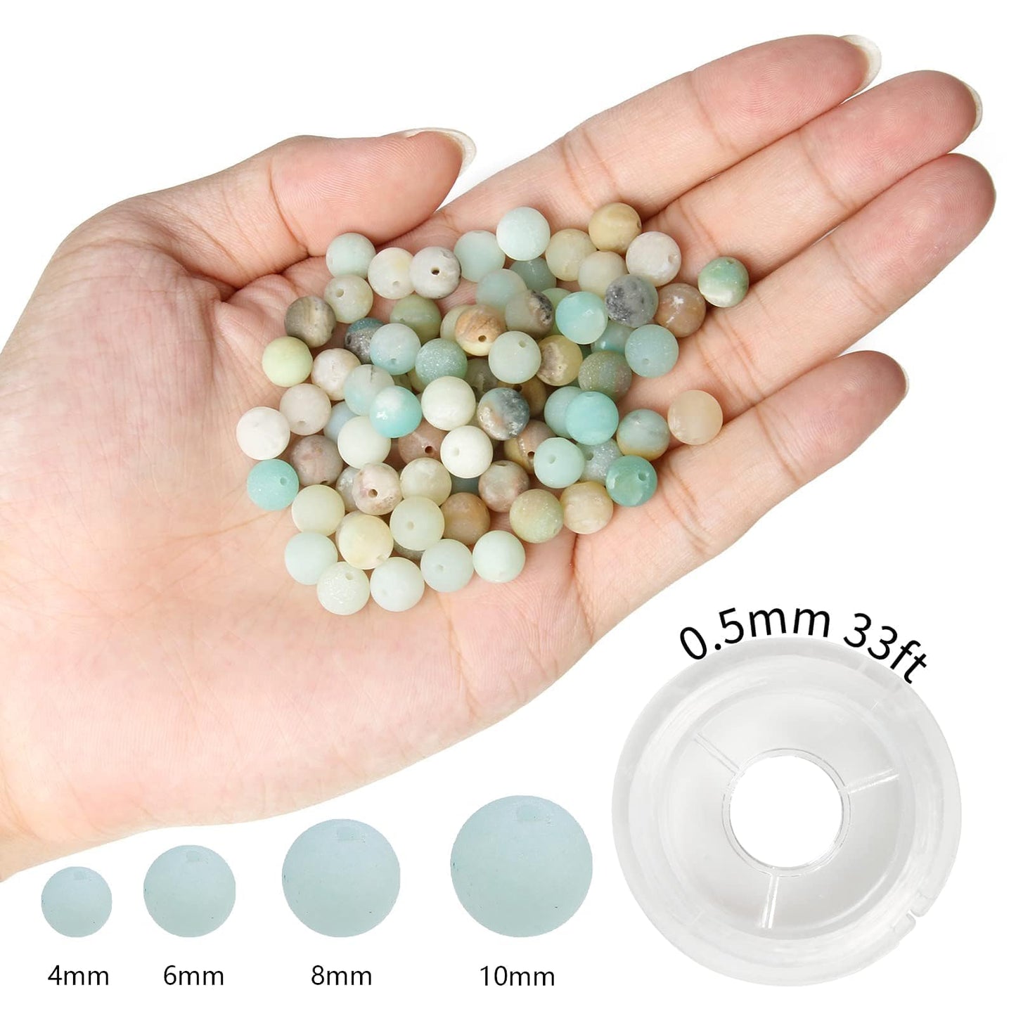 NITOPUPU 100Pcs 8mm Frosted Amazonite Beads for Jewelry Making, Natural Round Loose Gemstone Stone Bead for Necklace Bracelets,Crafts for Adults with Crystal Stretch Cord