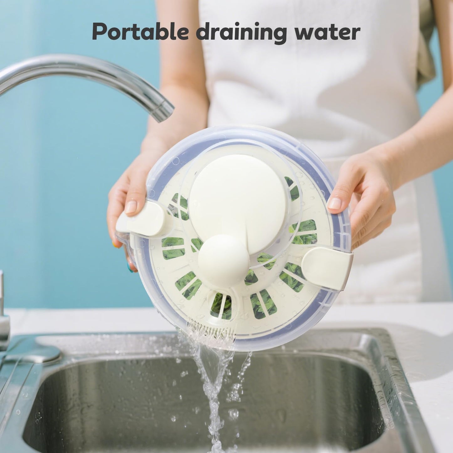 Salad Spinner Stainless Steel，Manual lettuce dryer With lid, basin, drain frame and non-slip base,lettuce spinner with Quick Spin,Spaghetti & Chip Strainer BPA Free,Easy Clean,5qt