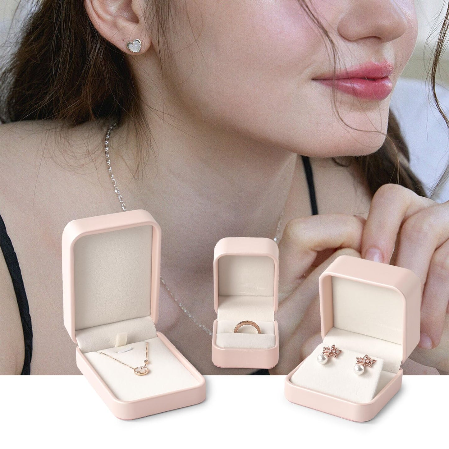 Oirlv Luxury Leather Jewelry Set Box Big Necklace Ring Storage Case Jewelry Gift Box for Bracelet Necklace Earring Ring (Pink)