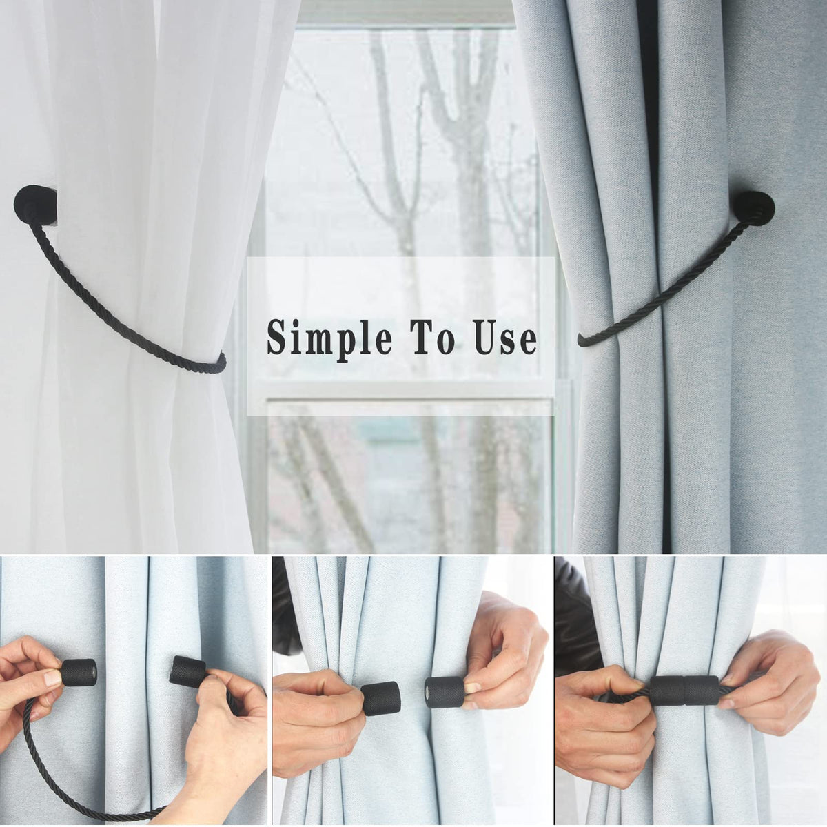 Magnetic Curtain Tiebacks Decorative Holdbacks Rope Tie Back Drapes Hangtty