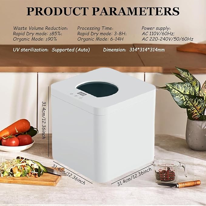 Electric Composter for Kitchen, 3.3L Odorless Smart Compost Bin, 2 Modes, Food Waste to Fertilizer, Smart Electric Composter for Kitchen(110V)