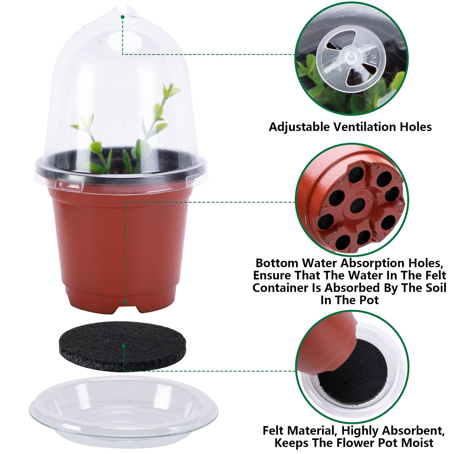 EBaokuup 10 Pack Self Watering Seed Starter Pot, 3 Inch Automatic Watering Plant Nursery Pots with Humidity Dome, Red Self Watering Nursery Pots for Potted Plants Seed Germination